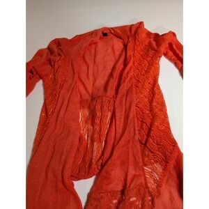 BKE Boutique Women's Orange Lace‎ Open Front Duster Cardigan Size S Boho Sheer